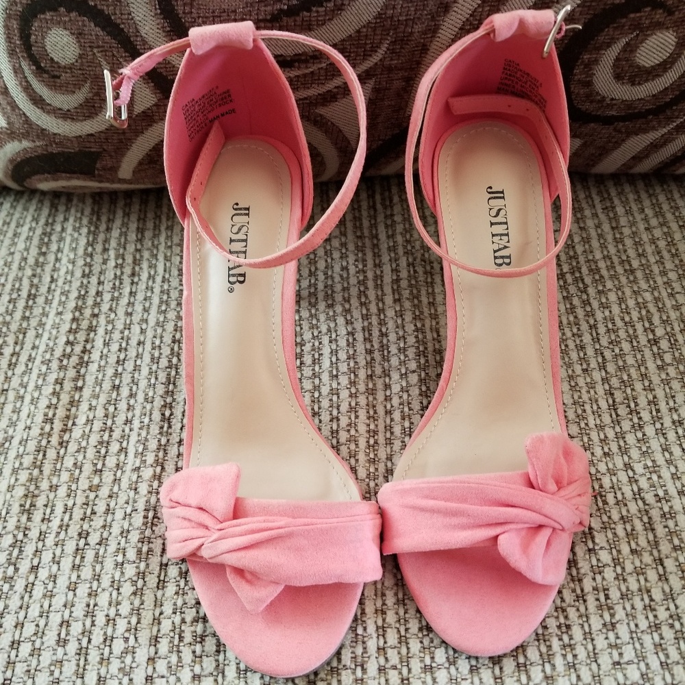 Pink bow ankle strap heels